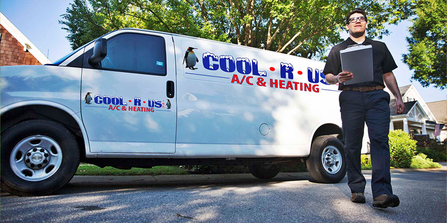 Cool R Us, Inc A/C & Heating van with service technician