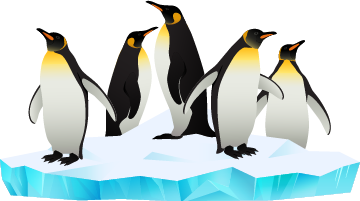 Penguins floating on ice